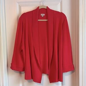 Avenue 3/4 Sleeve Open Front Coral Color Cardigan Seeater